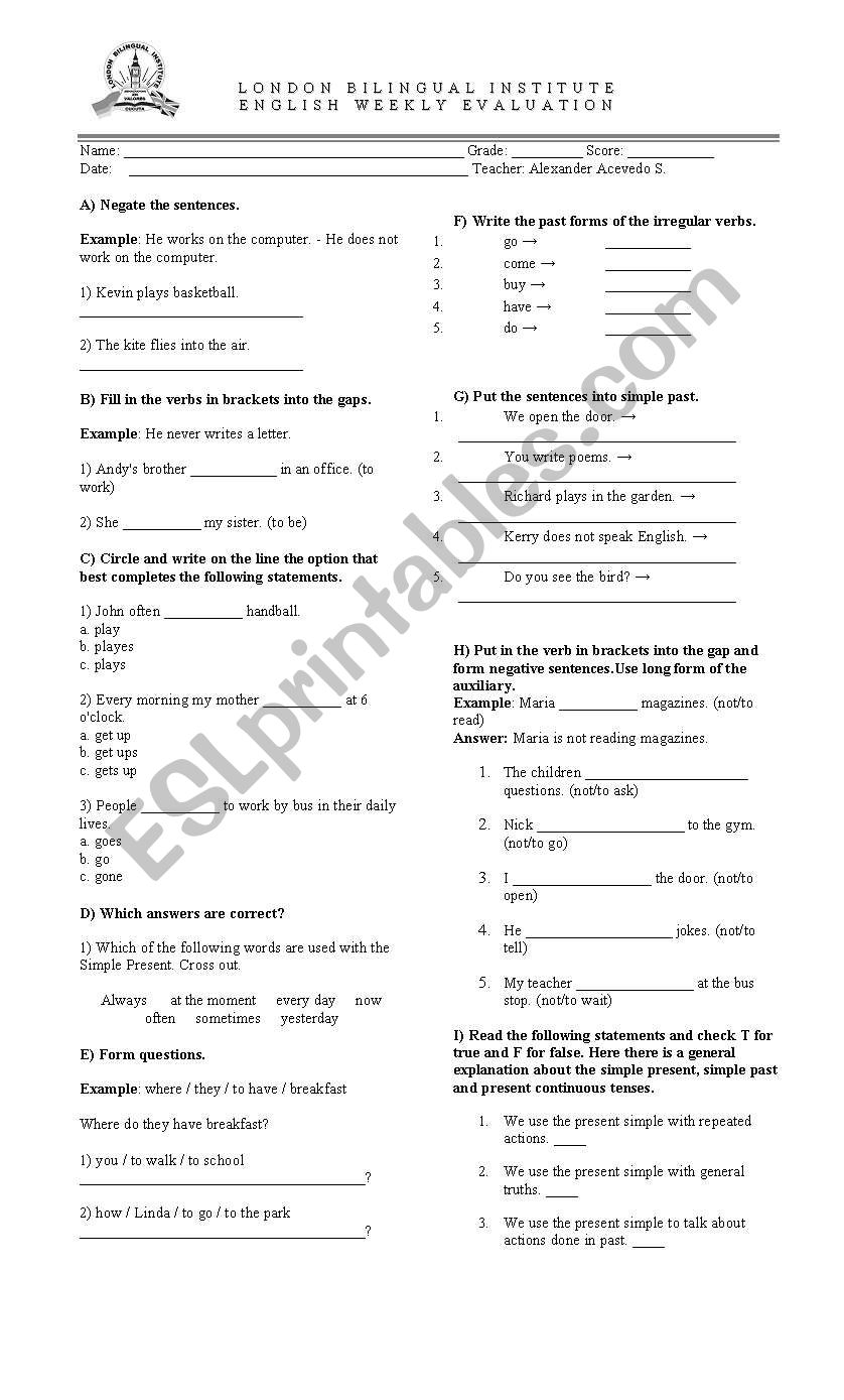 GUIDE ON TENSES worksheet