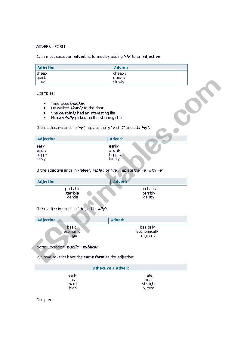 Adverbs  worksheet