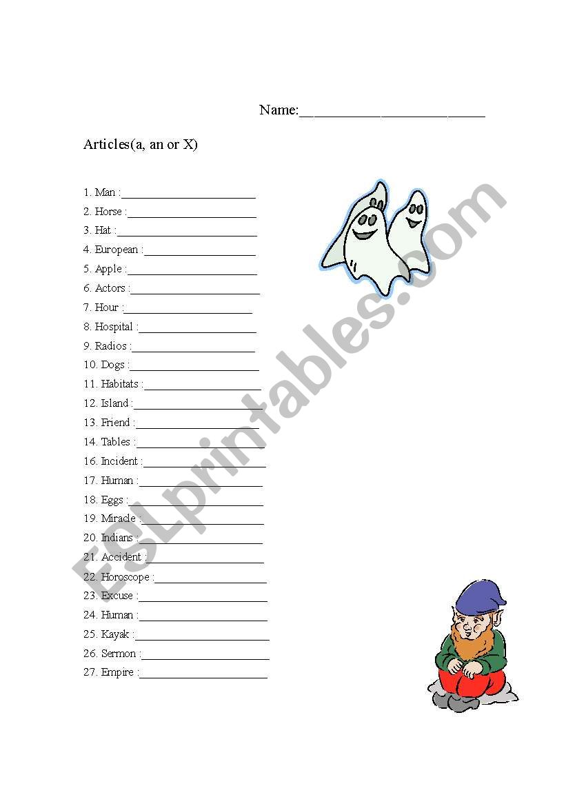 Article A , an or X worksheet