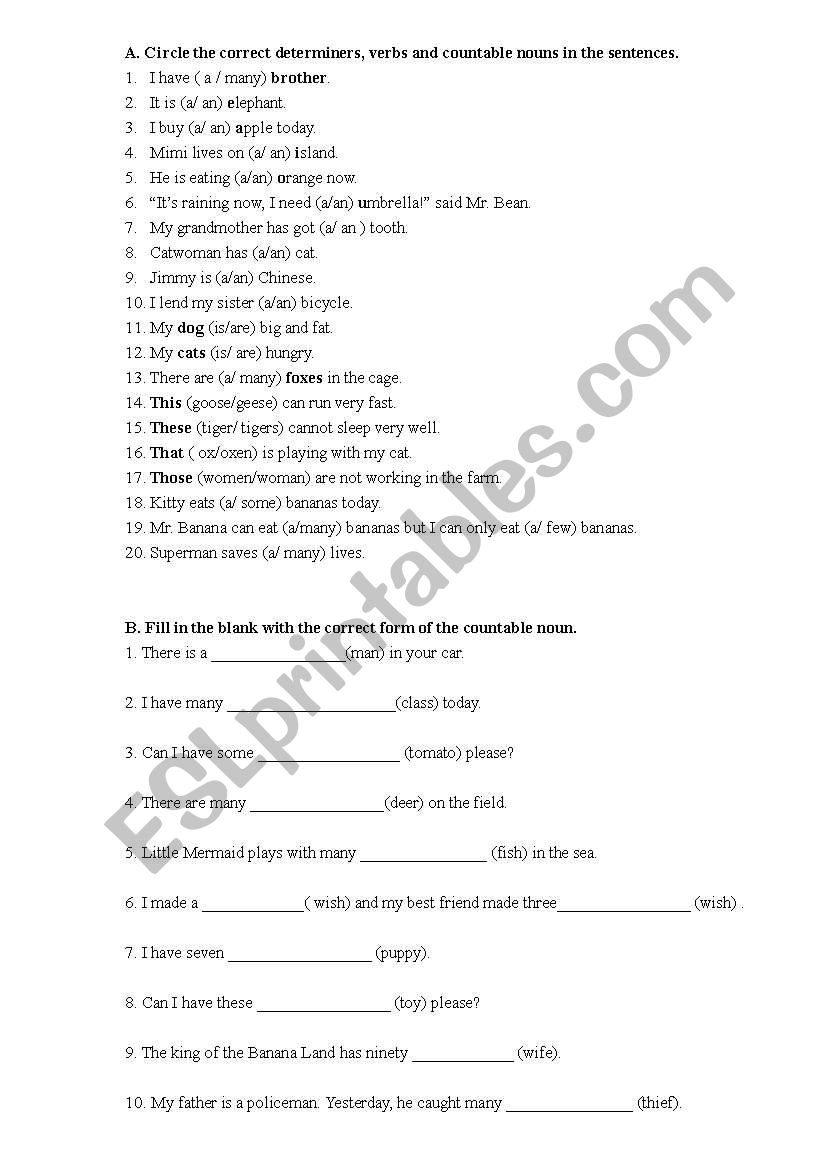 countable noun worksheet
