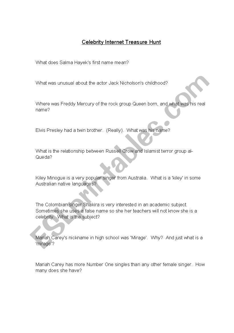 Celebrity Internet Treasure Hunt
