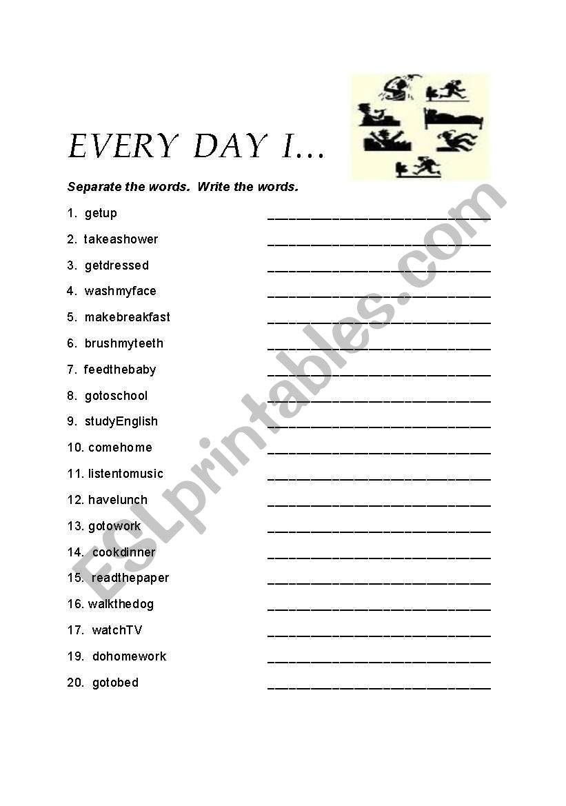 Every Day I... worksheet