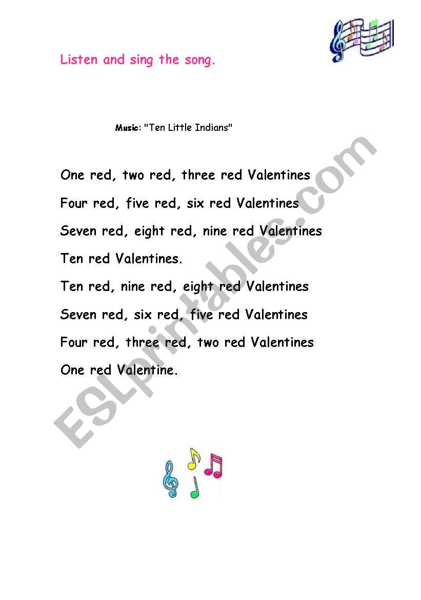 valentine song worksheet