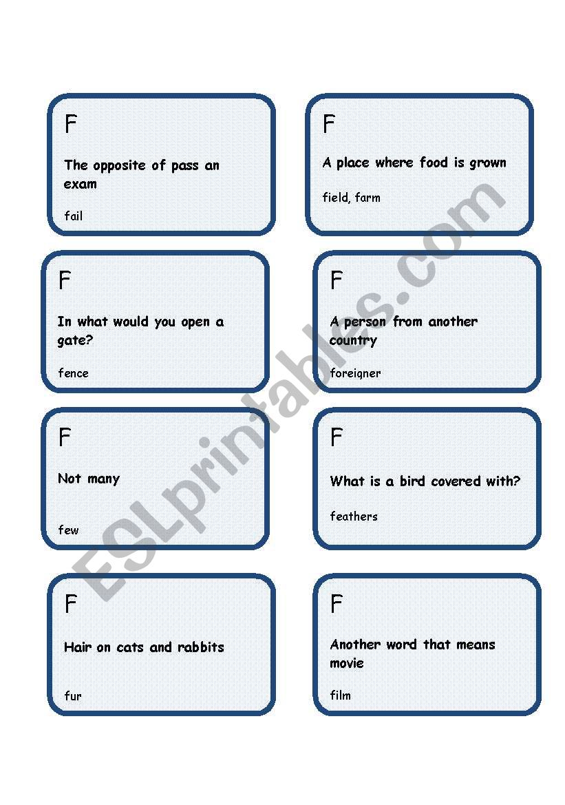 Alphabet game- letter  F worksheet