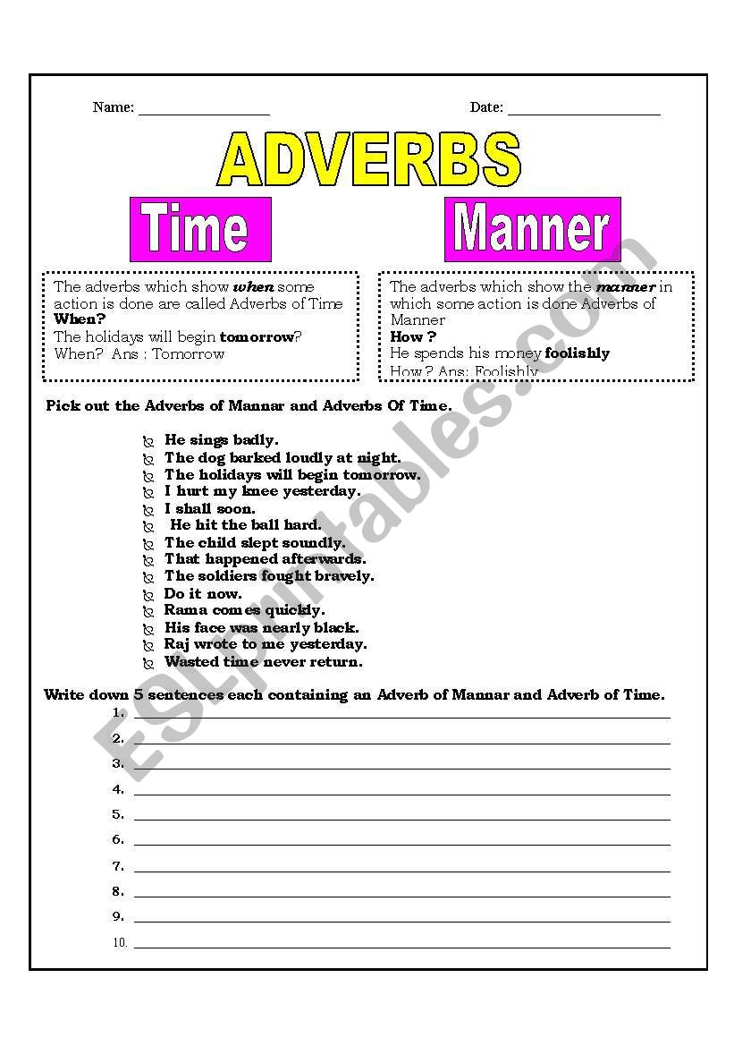 Adverbs worksheet