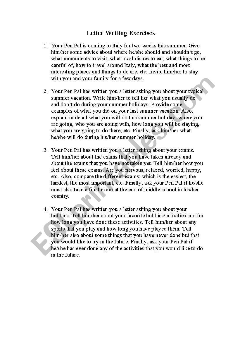 Letter Writing Exercises worksheet