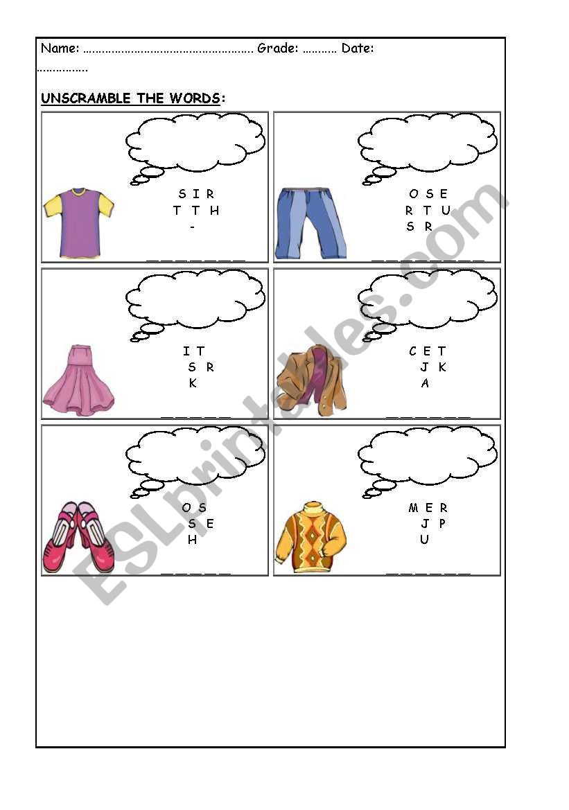 THE CLOTHES worksheet