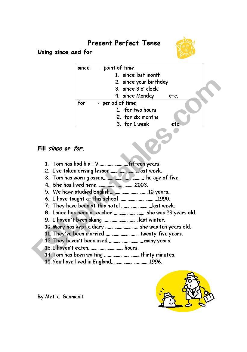 Using since or for worksheet