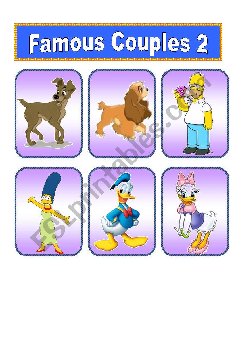 Famous Cartoon Couples (2 of 2) 20 Cards. - ESL worksheet by CHARMED ONE