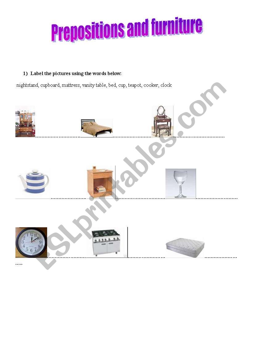 furniture worksheet