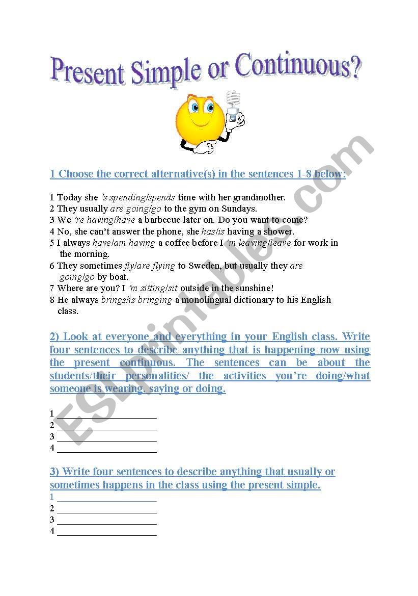 PRESENT SIMPLE OR CONTINUOUS worksheet