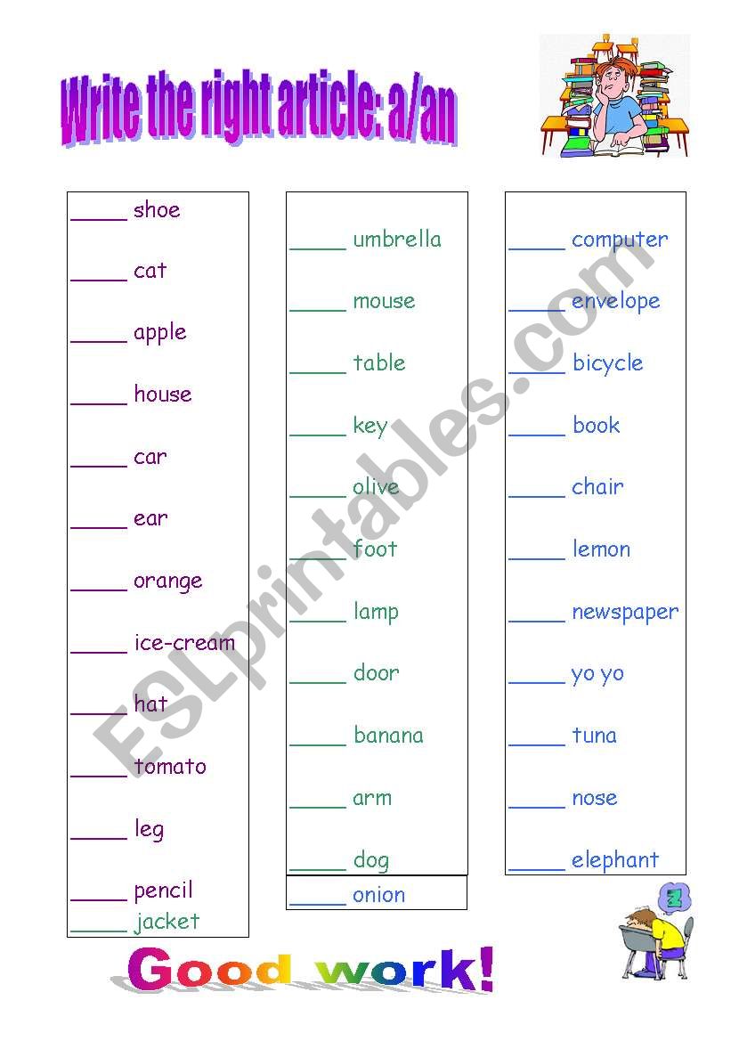 a/an worksheet