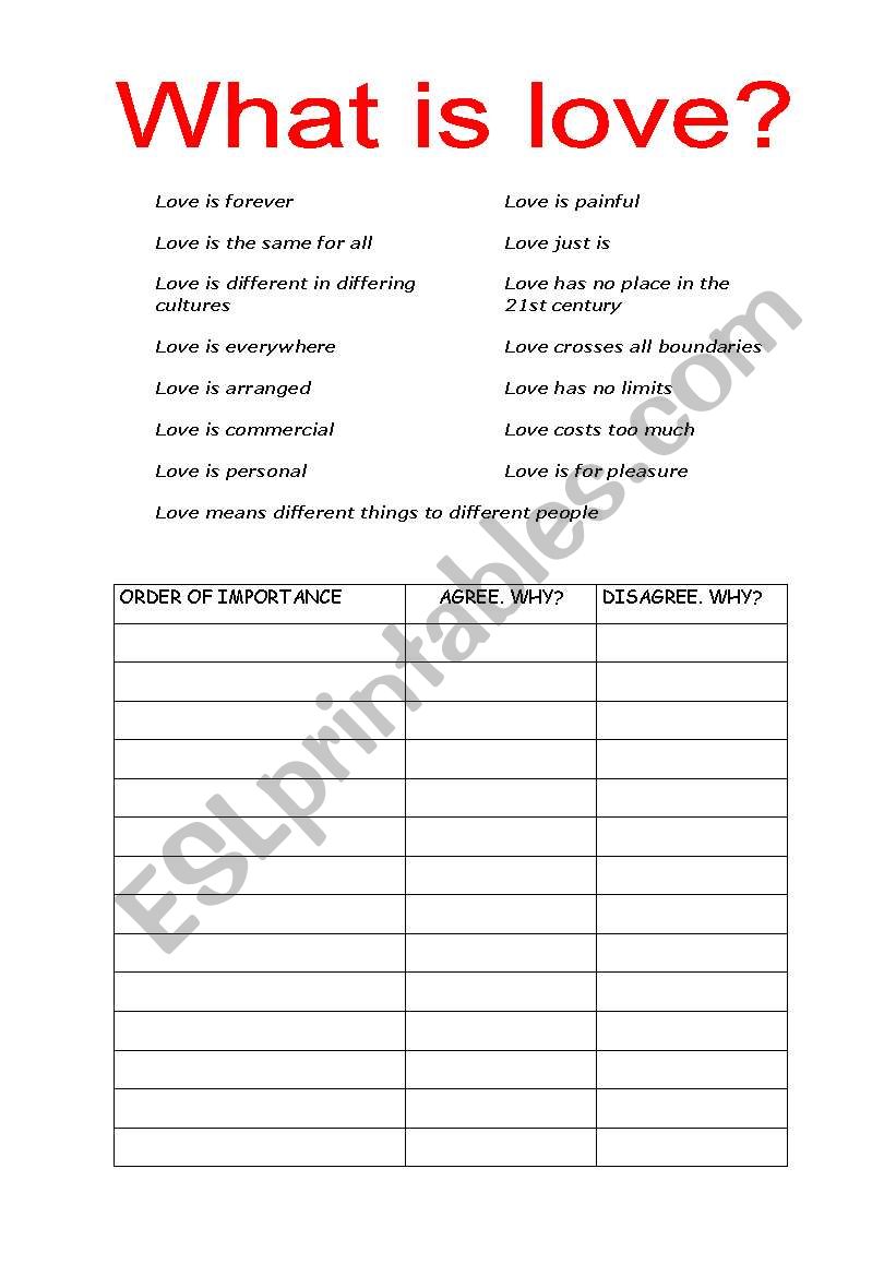 what is love worksheet