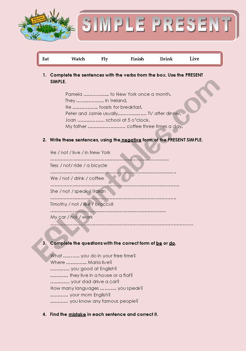 Prsent simple  worksheet