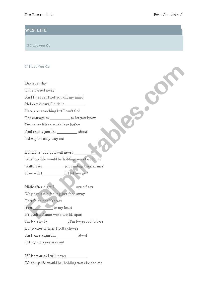 Westlife - First Conditional worksheet