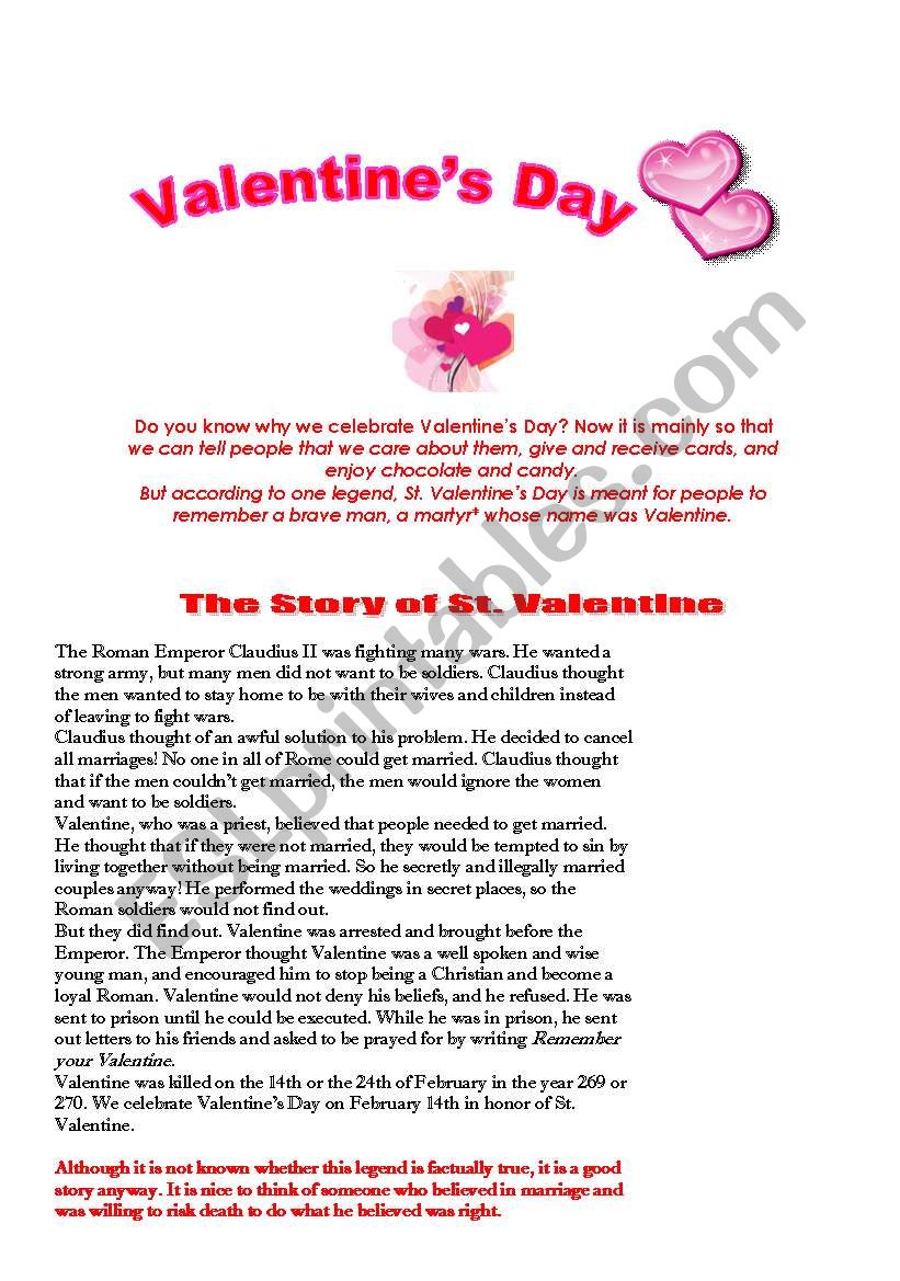 VALENTINES DAY worksheet