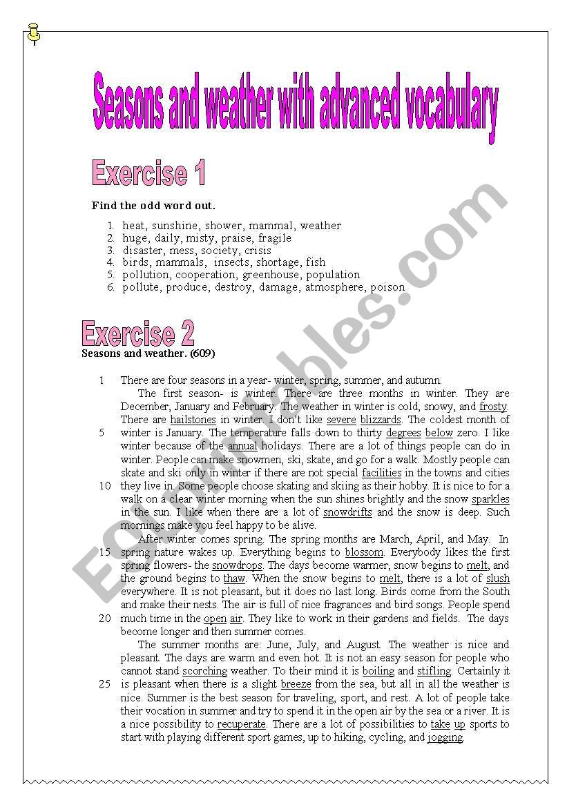 5-page Seasons and weather worksheet