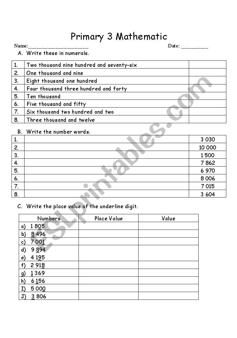 whole number 10 000 worksheet