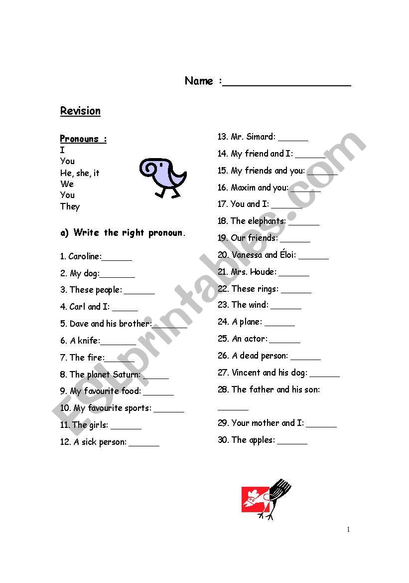 Pronoun and Simple present worksheet
