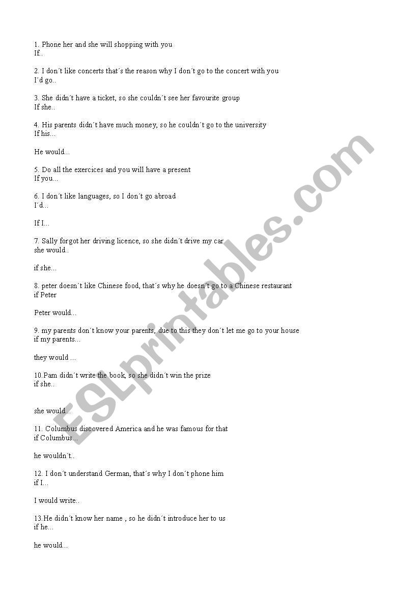 transform these conditionals worksheet
