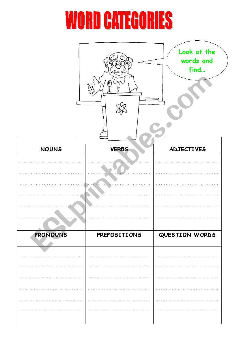 WORD CATEGORIES worksheet