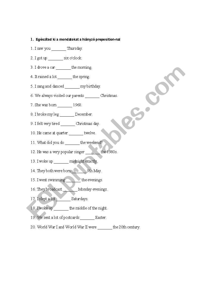 Preposition worksheet