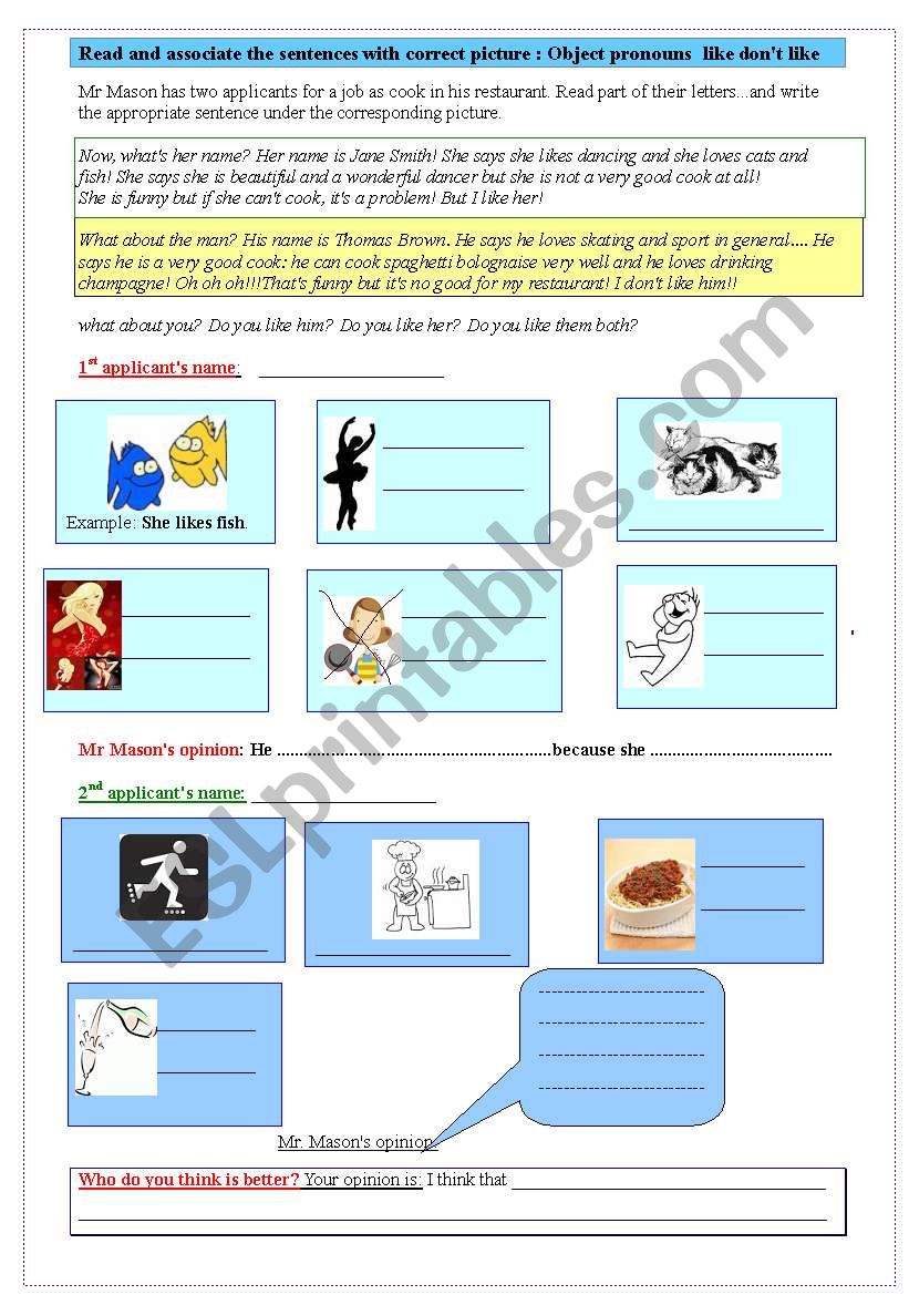  Reading comprehension:  Mr Mason needs a cook!  