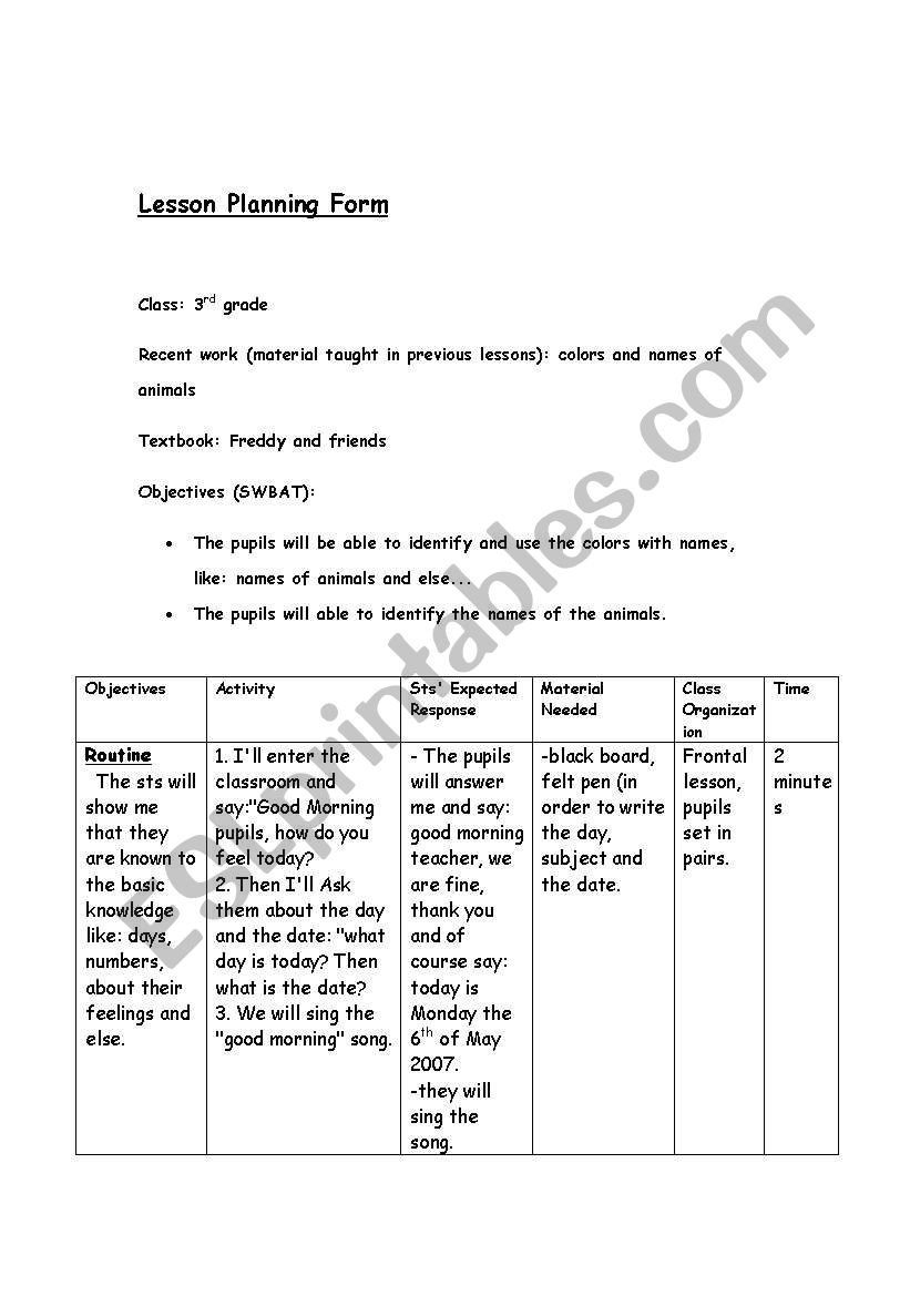a useful lesson plan worksheet