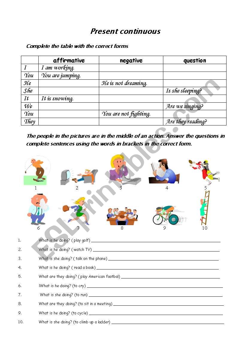 Present Continuous worksheet