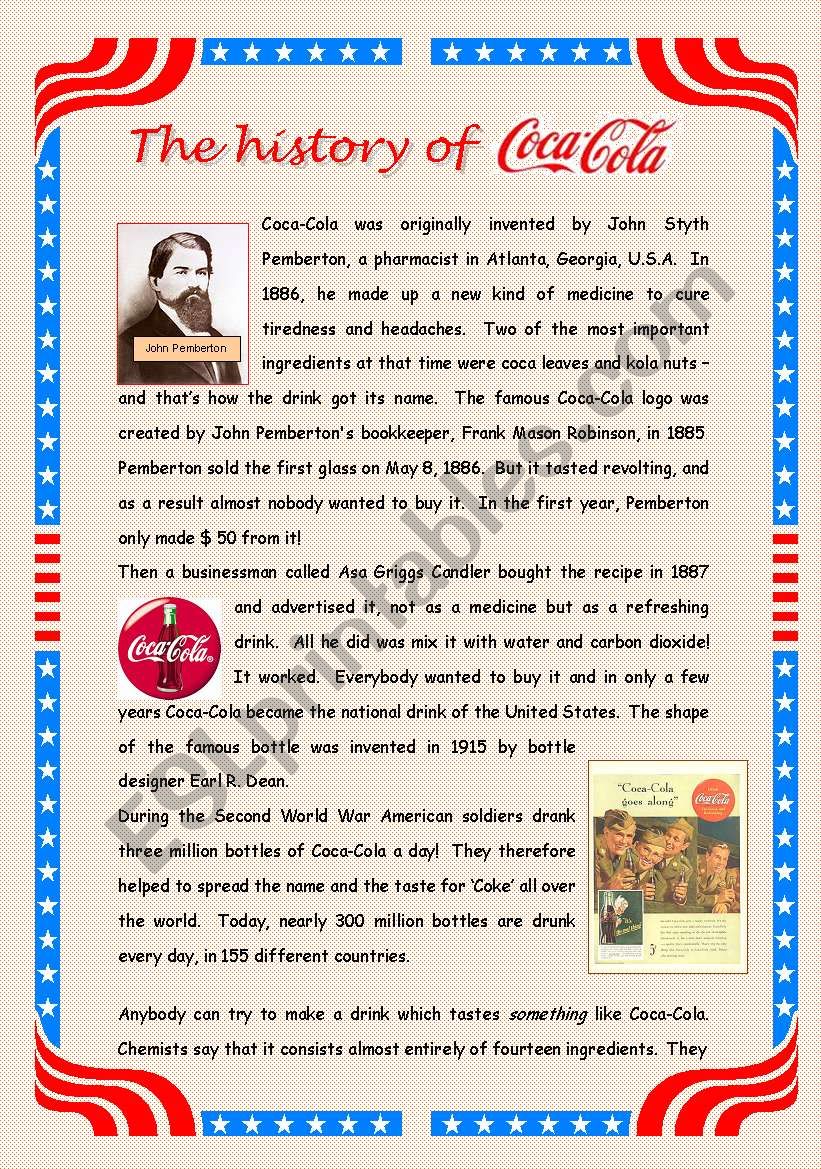 The history of Coca-Cola - 2 pages