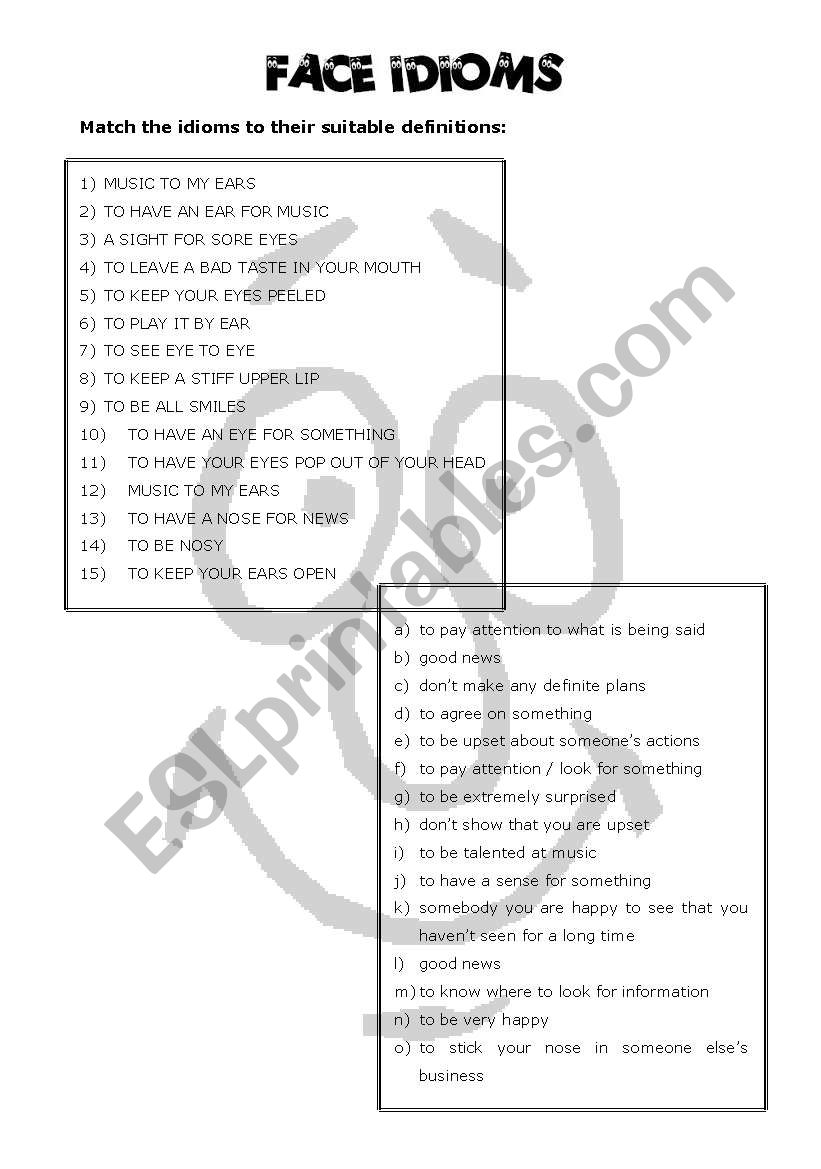 Face Idioms worksheet