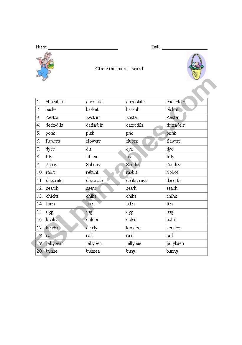 Easter Worksheet-circle the correct word