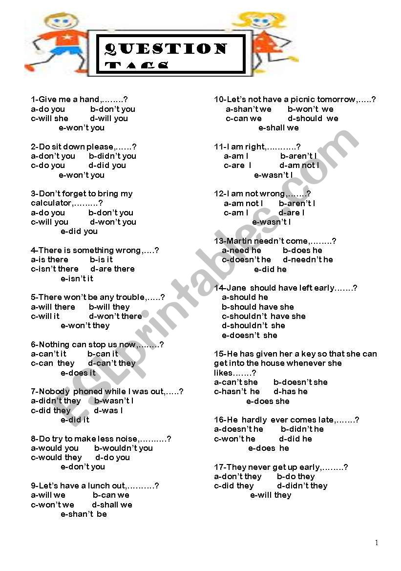 TAG  QUESTION worksheet