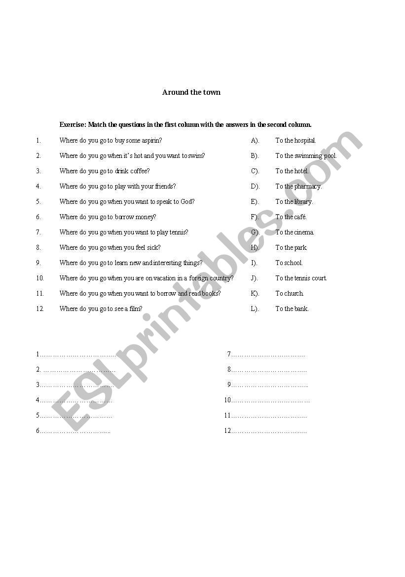 Buildings and activities worksheet