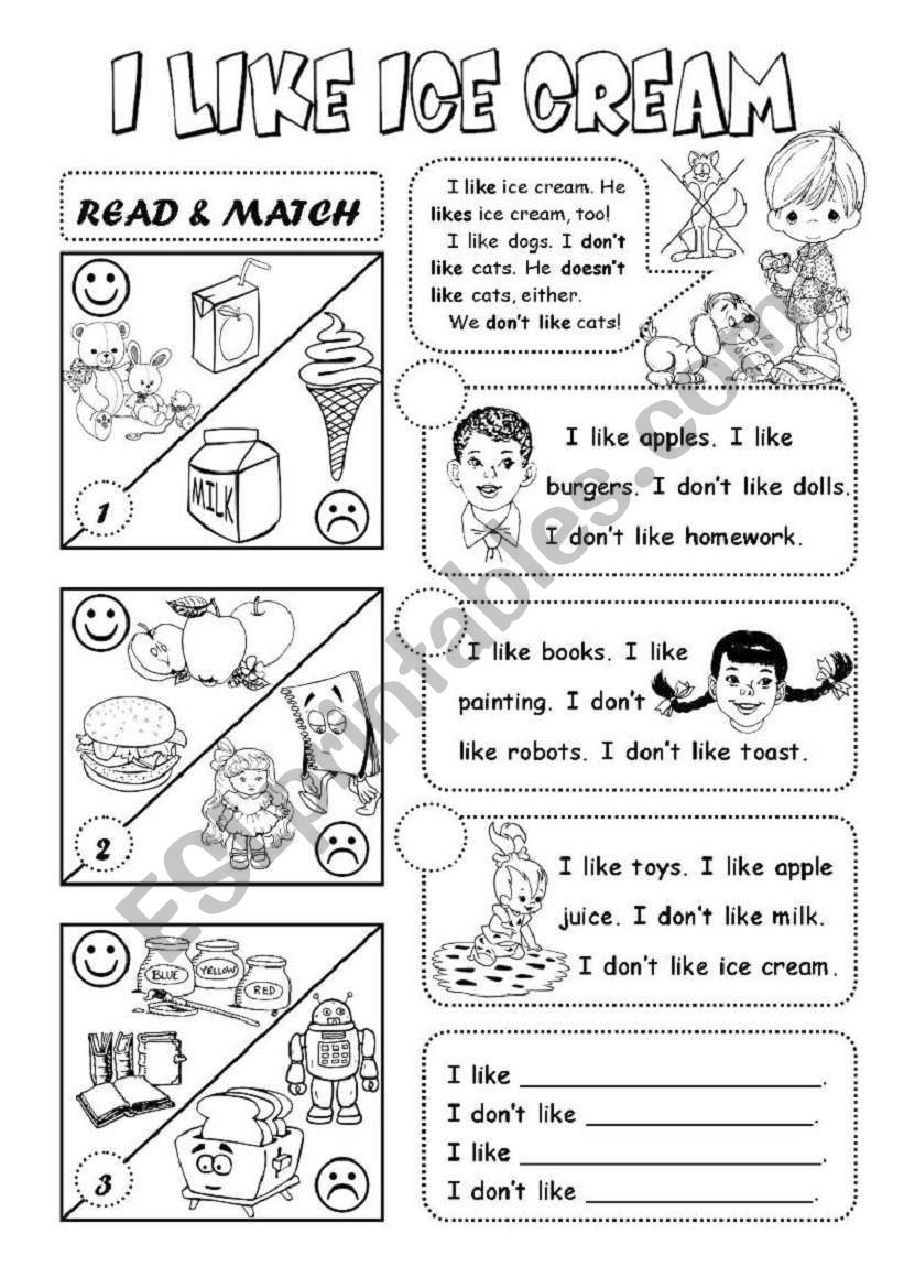 I like ice cream (1) worksheet