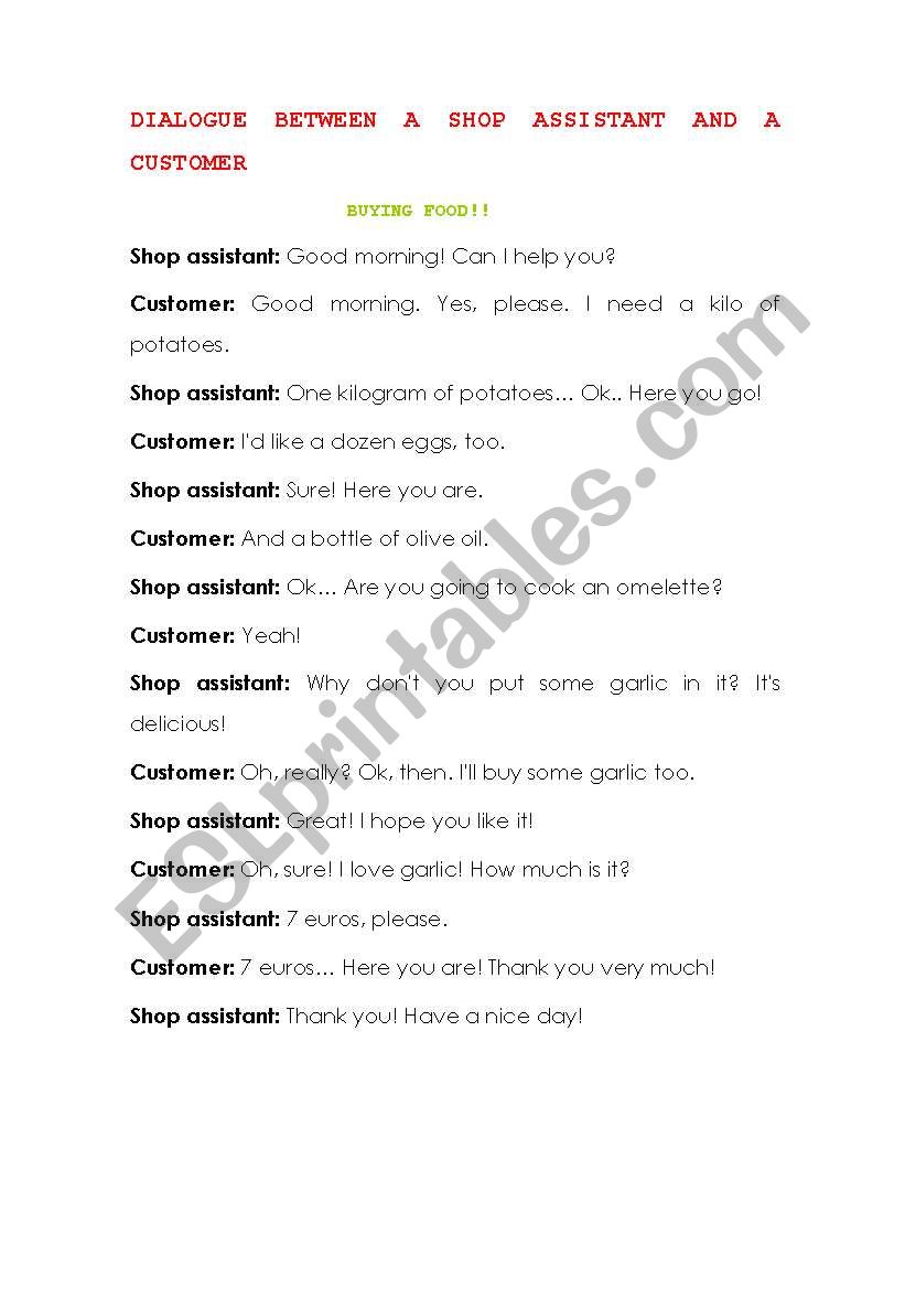 BUYING FOR FOOD!! worksheet