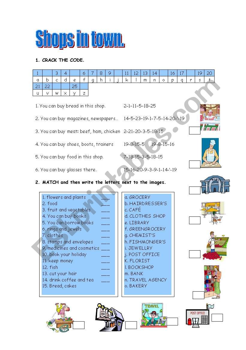 shops in town worksheet