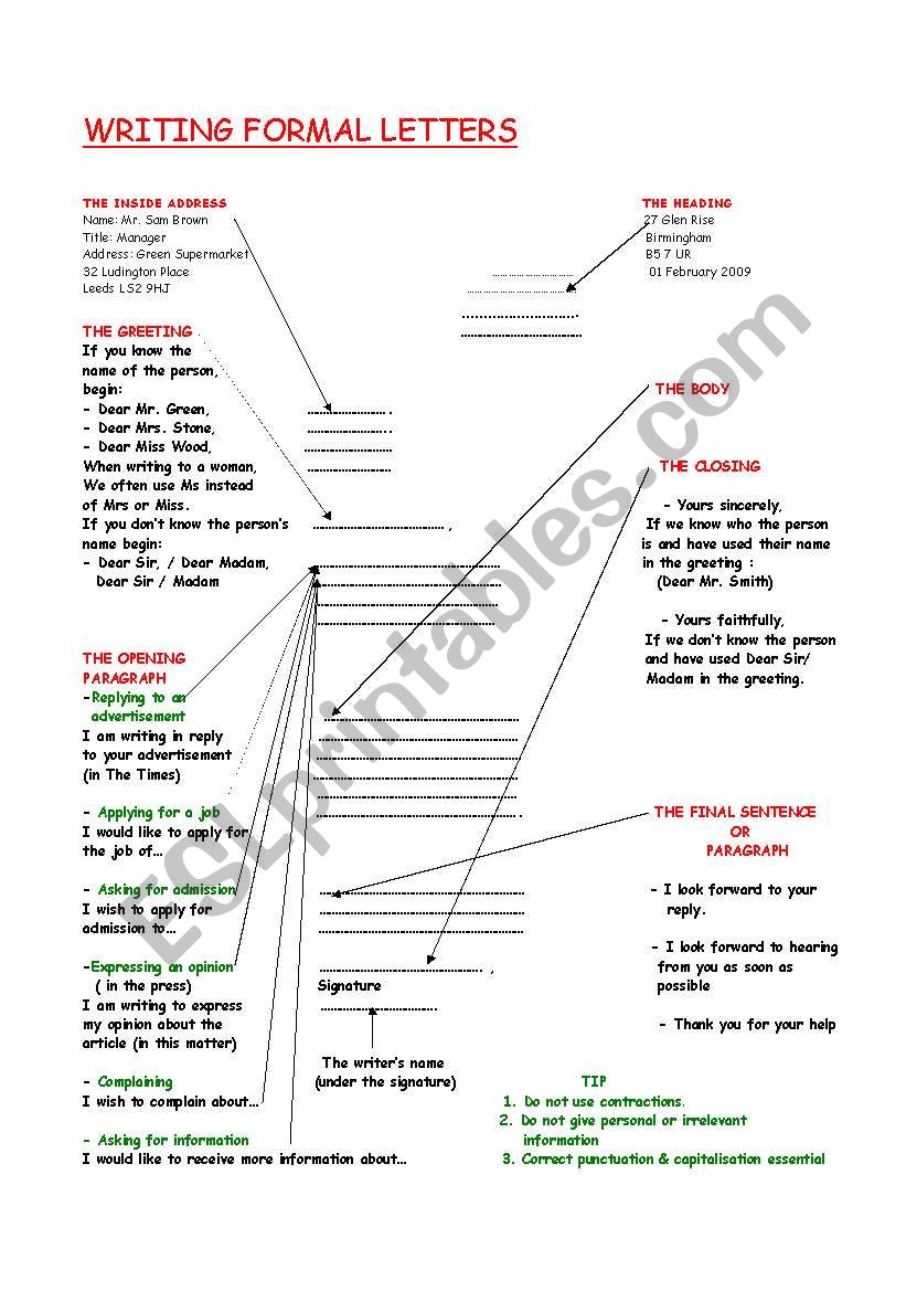 Writing Formal Letters worksheet