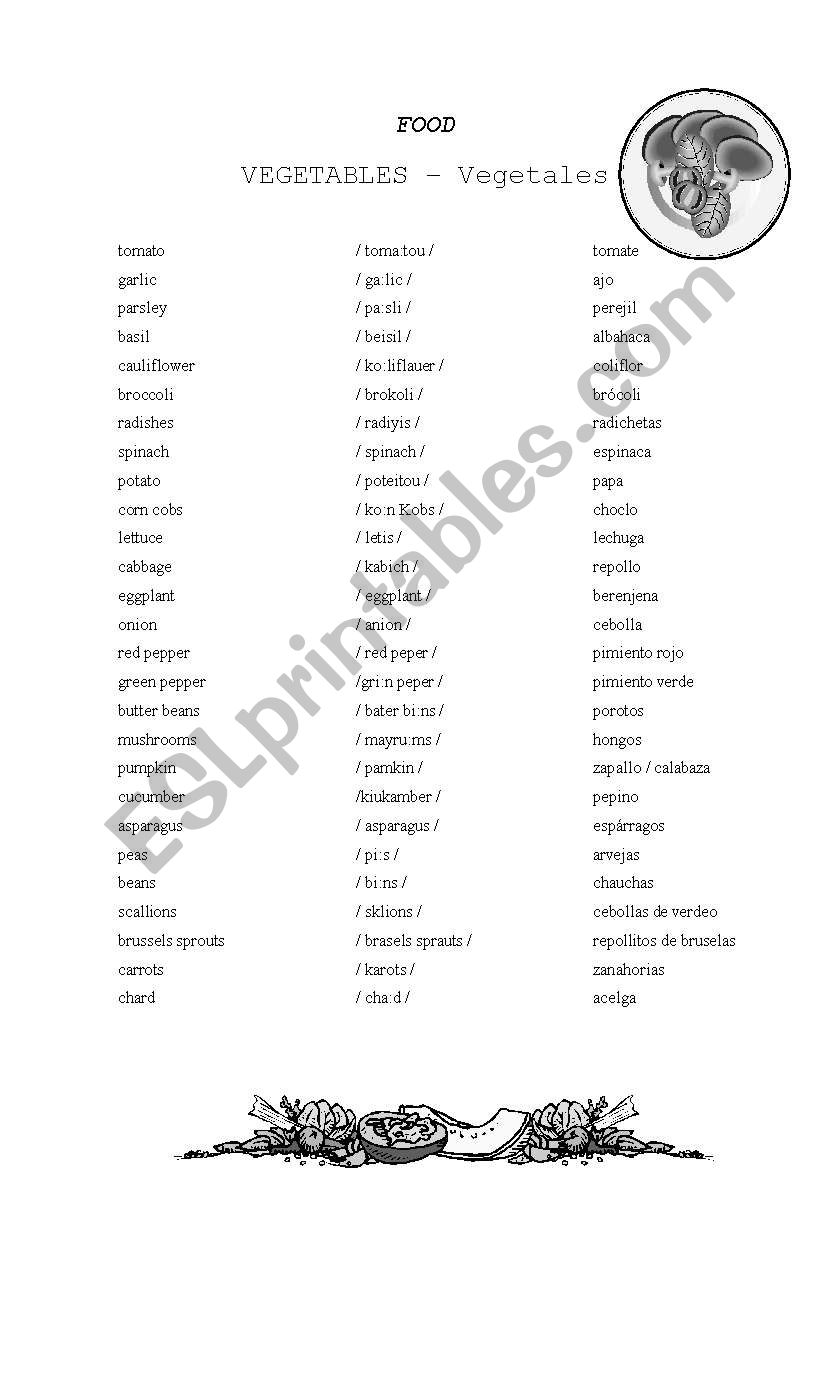 Vegetables worksheet