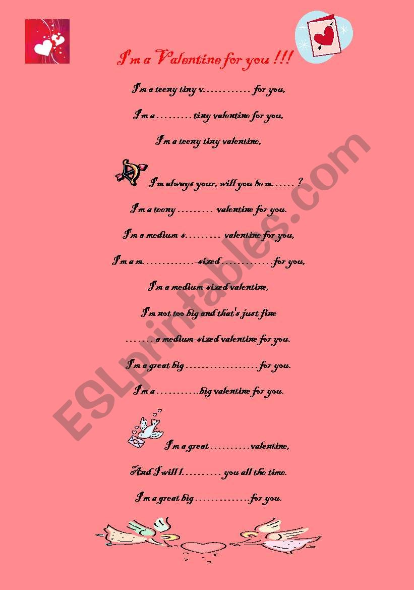 Im a Valentine for you !!!  worksheet