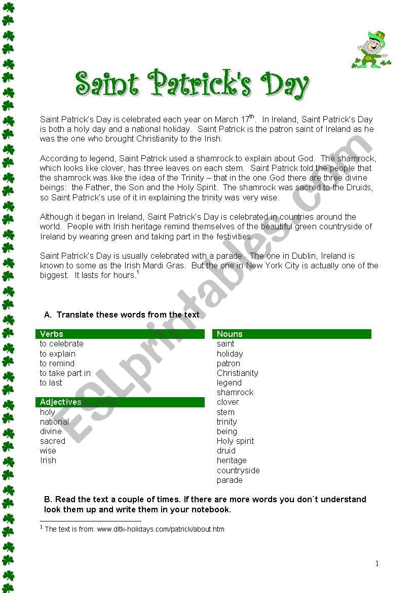 Saint Patricks Day worksheet