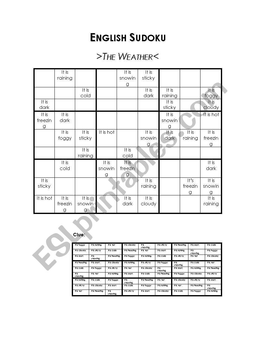 English Sudoku worksheet