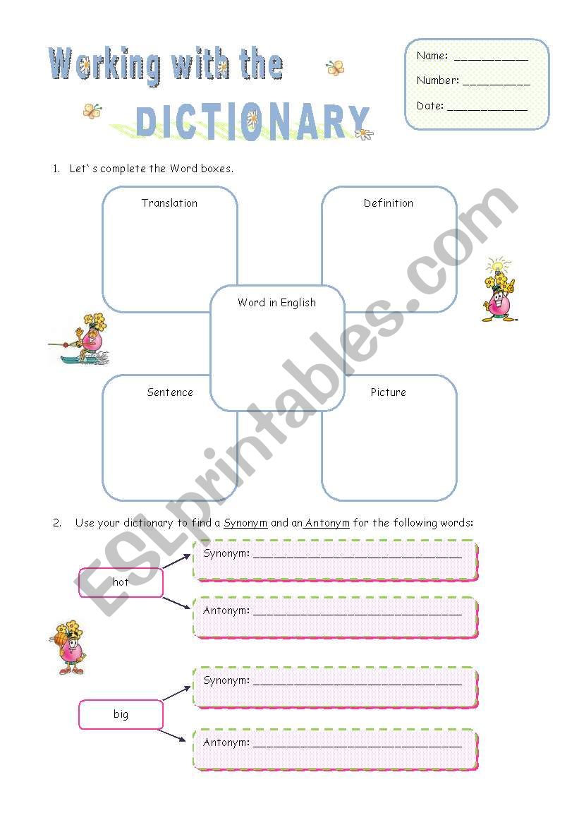 Working with a dictionary worksheet