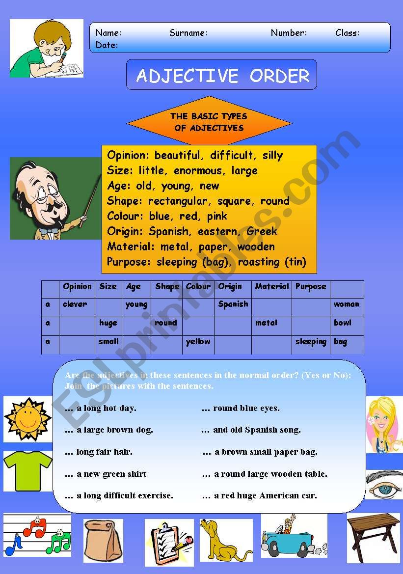 ADJECTIVE ORDER worksheet