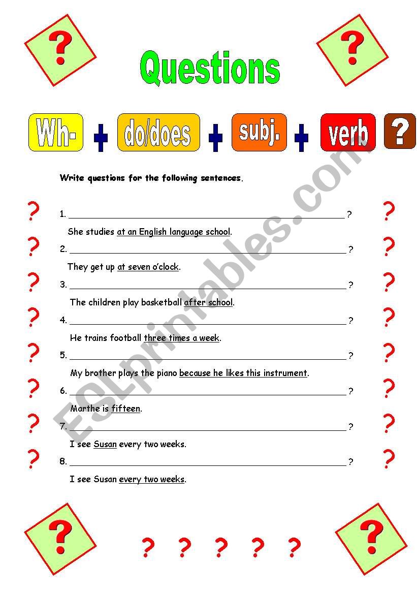 Questions in simple present worksheet