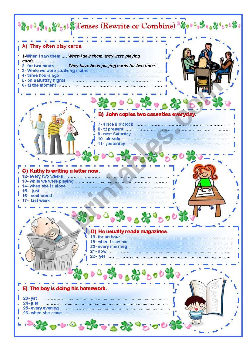 Tenses (Rewrite or Combine) worksheet