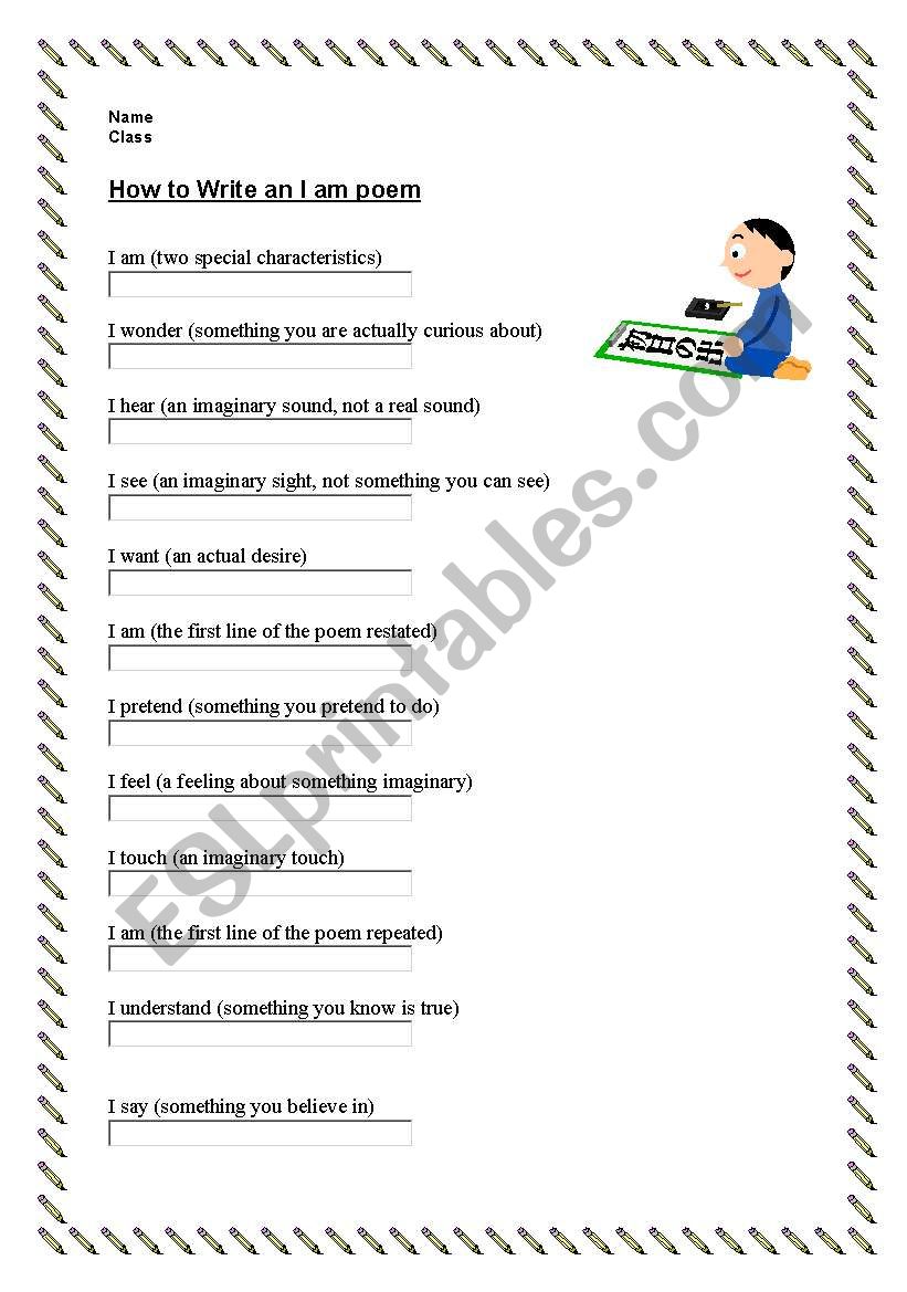 How to write an I am poem - ESL worksheet by koert