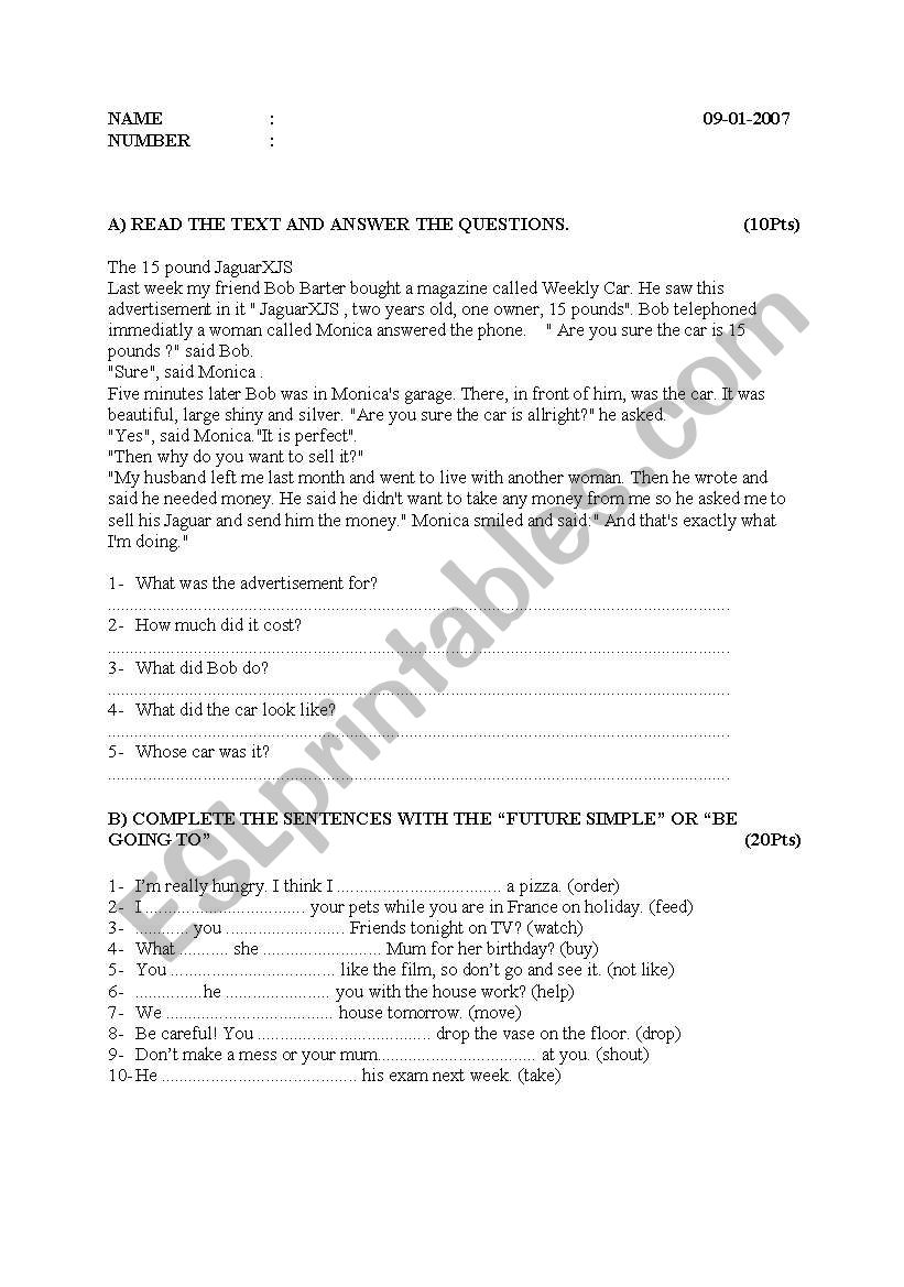 mixed exercises exam worksheet