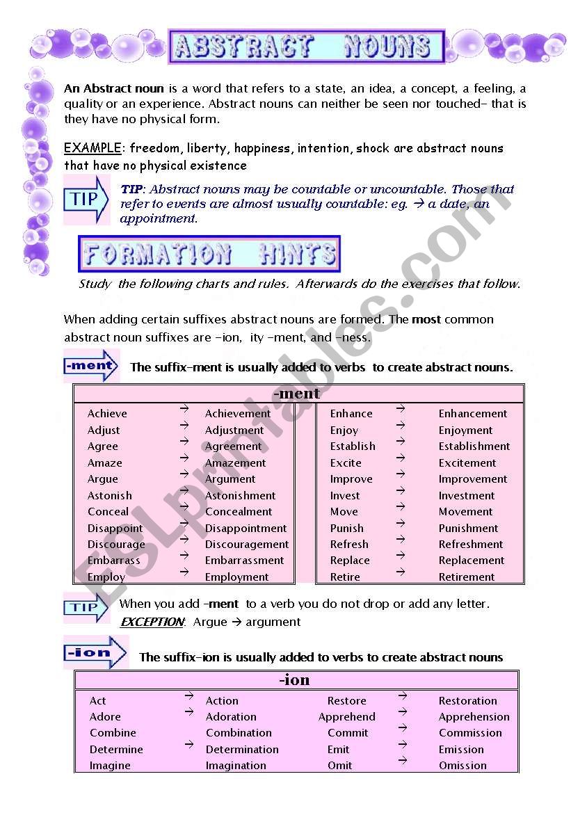 ABSTRACT NOUNS (1) worksheet