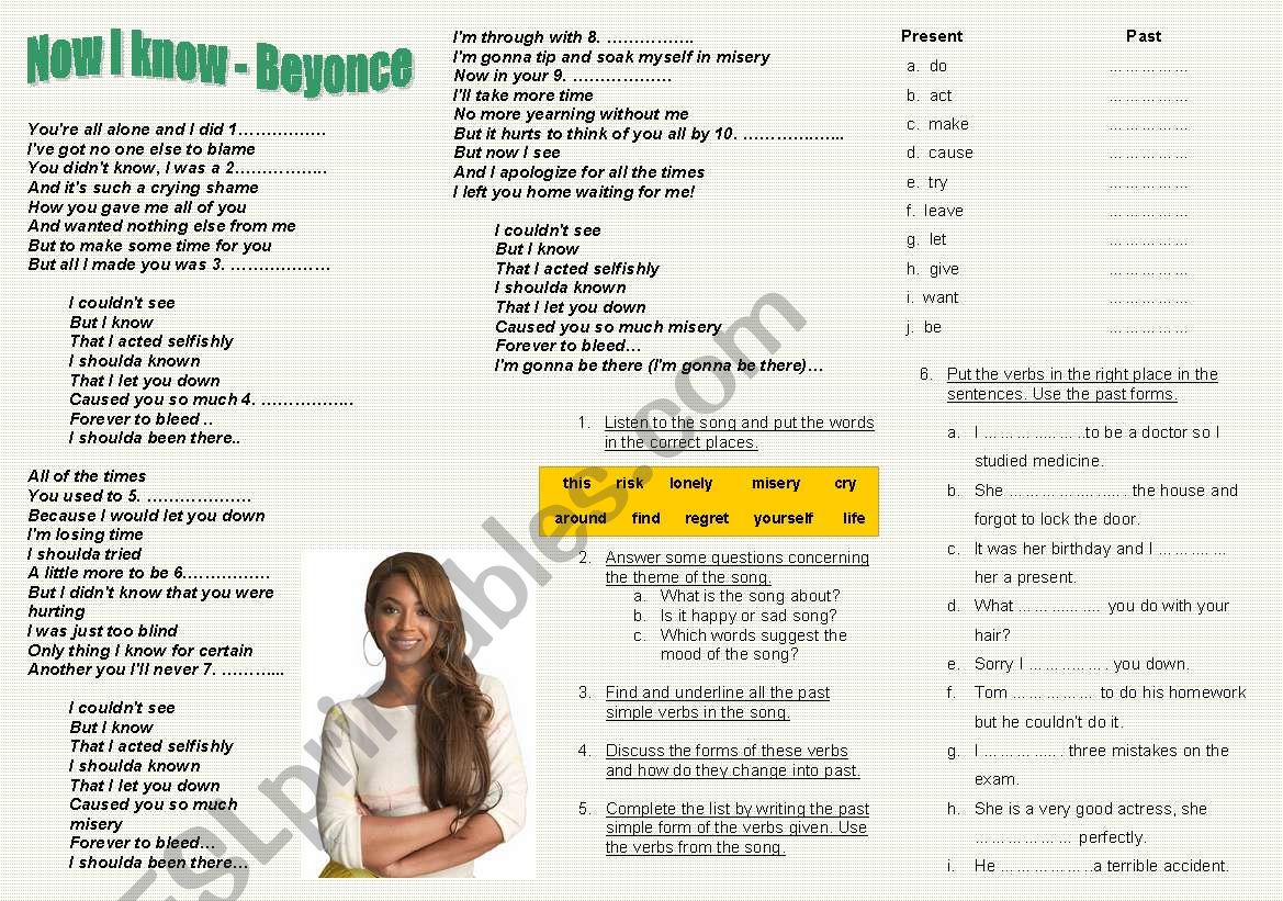 Now I know - Beyonce worksheet